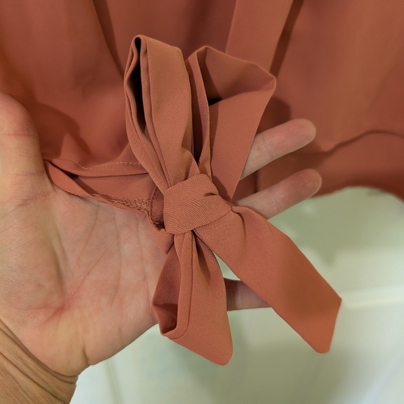 Coral Flowy Blouse With Bow Detail - Picture 2 of 3